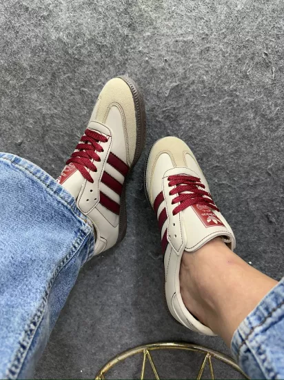 Bej Bordo Şeritli Spor Ayakkabı