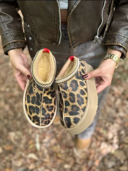 Leopar Peluş Düz Terlik 