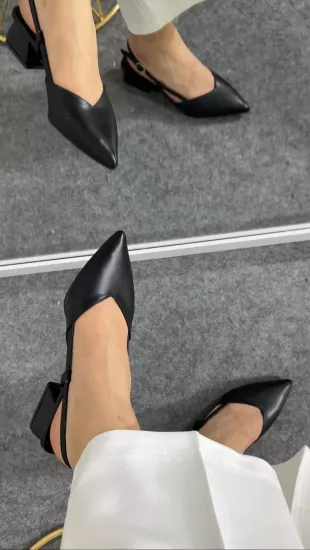 Siyah Deri Topuklu Ayakkabı 3 cm 