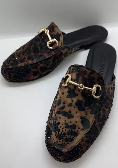 Leopar Taşlı Düz Terlik