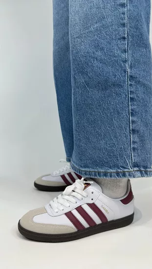 Beyaz Bordo Şeritli Spor Ayakkabı