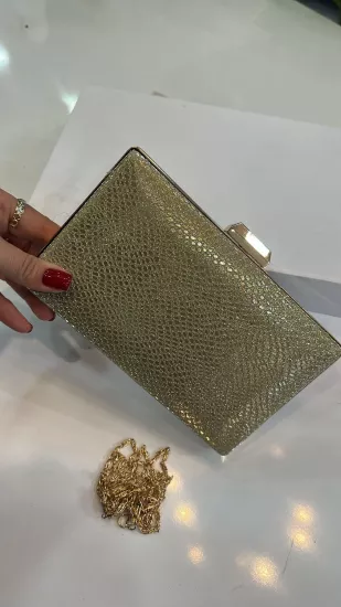 Gold Desenli Abiye Çanta 