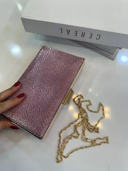 Pembe Desenli Abiye Çanta