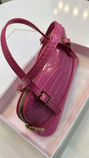 Pembe Kroko Desen Rugan Çanta