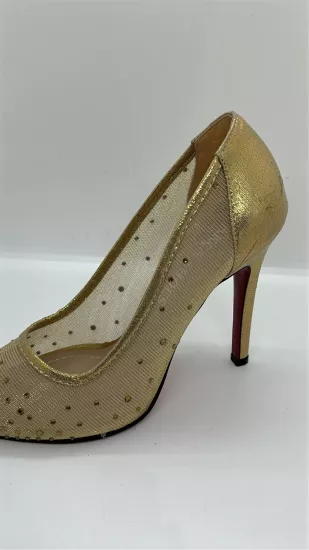 Gold Payetli Taşlı Stiletto