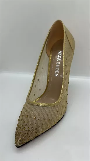 Gold Payetli Taşlı Stiletto