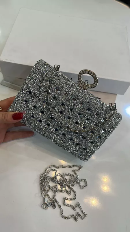 Gümüş Taşlı Abiye Çanta 