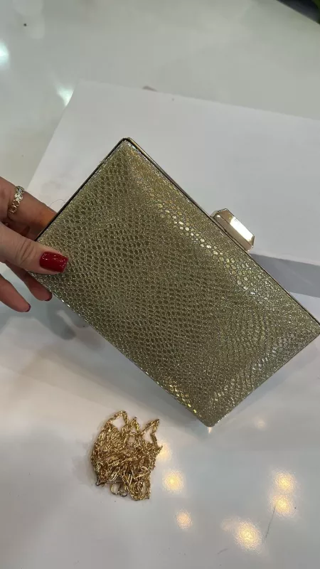 Gold Desenli Abiye Çanta 