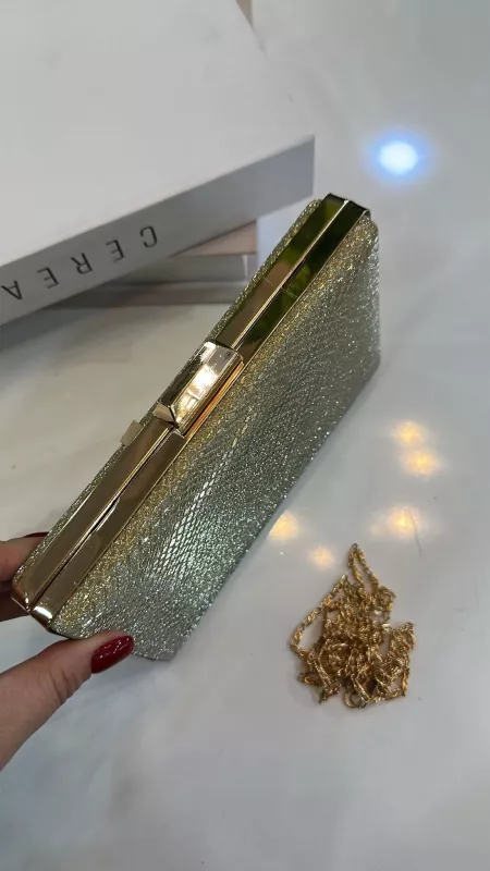 Gold Desenli Abiye Çanta 