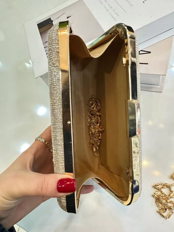 Gold Simli Abiye Çanta 