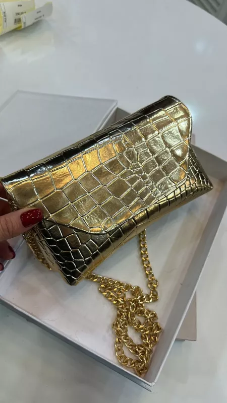 Kroko Desenli Gold Çanta