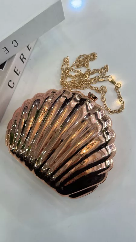 Rose Gold İstiridye Metal Çanta