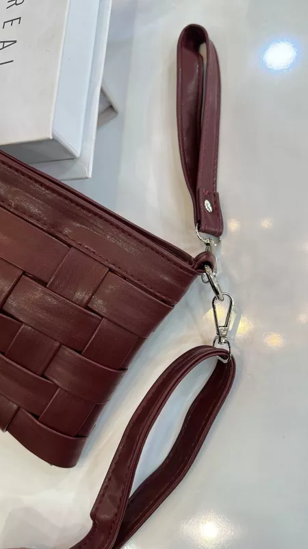 Bordo Sepet Desenli Çanta