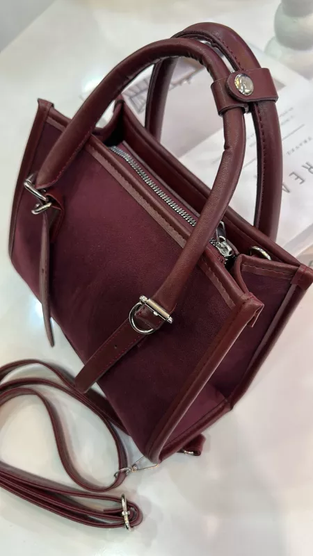 Bordo Süet Çanta