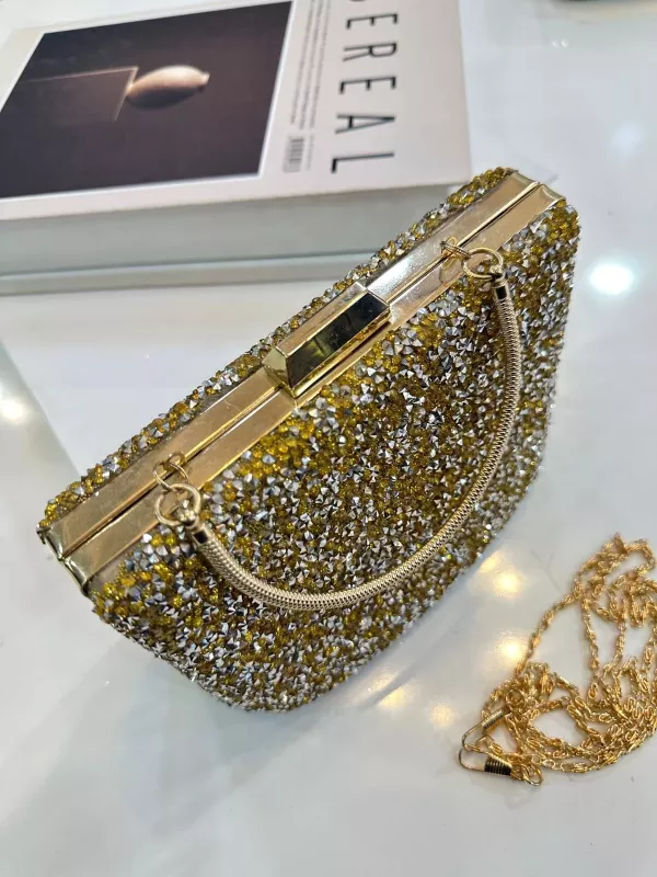 Gold Taşlı Abiye Çanta