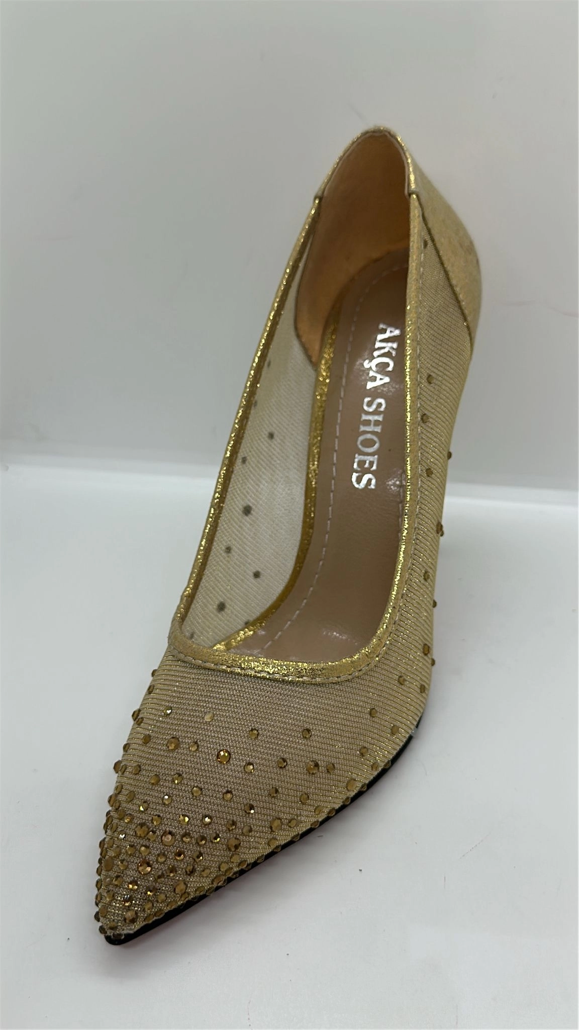 Gold Payetli Taşlı Stiletto