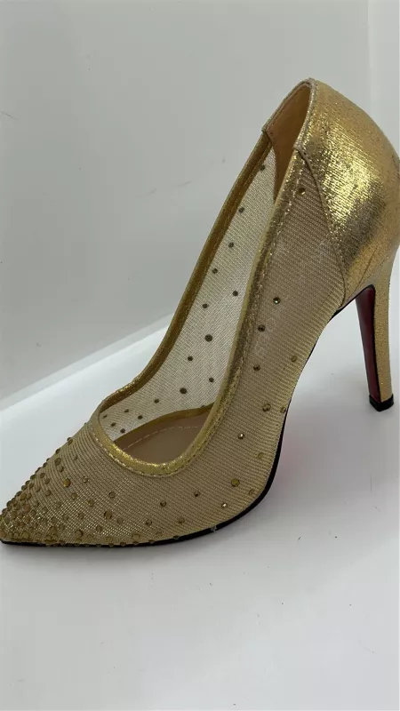 Gold Payetli Taşlı Stiletto